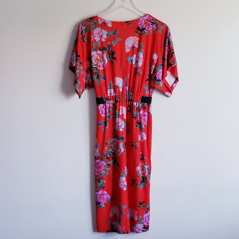 ASOS V Neck Floral Midi Dress Elastic Waist Dress - Picture 4 of 8